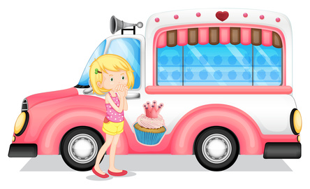 girl in front of ice cream truck